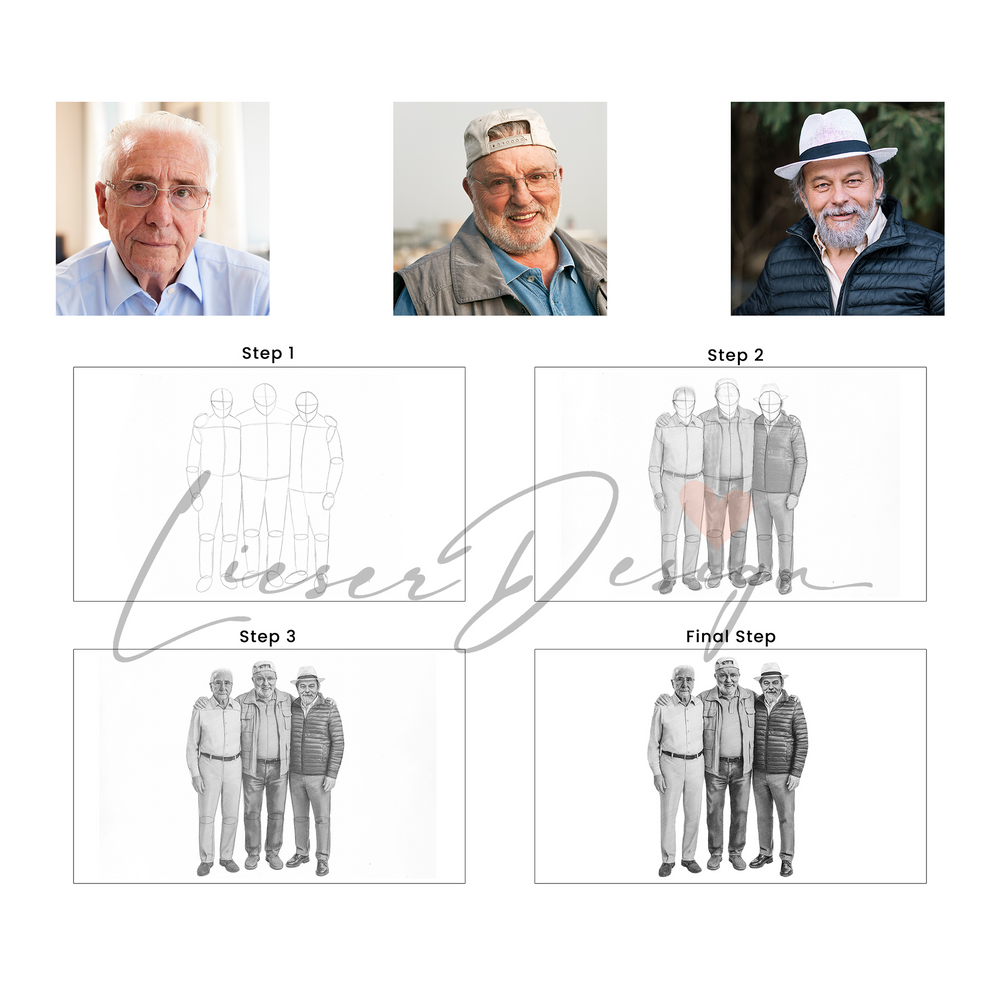 Bleistift Portrait - ganzer Körper - Mensch (mit umarmen)