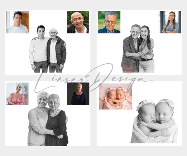 Bleistift Portrait -halber Körper/Brust - Mensch (mit umarmen)