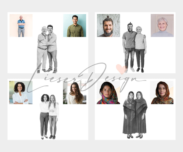 Bleistift Portrait - ganzer Körper - Mensch (mit umarmen)